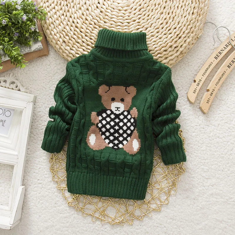 BOTEZAI New Baby Girls Autumn Winter Sweaters Cartoon jumper Knitted Pullover Turtleneck Warm Outerwear Kids knit Sweater