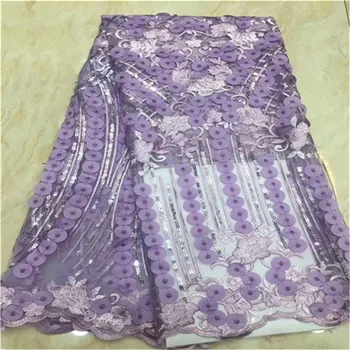 

Purple African Lace Fabric 2019 High Quality African Tulle Lace Fabric With Sequins 3d French Net Lace For Women Dress New