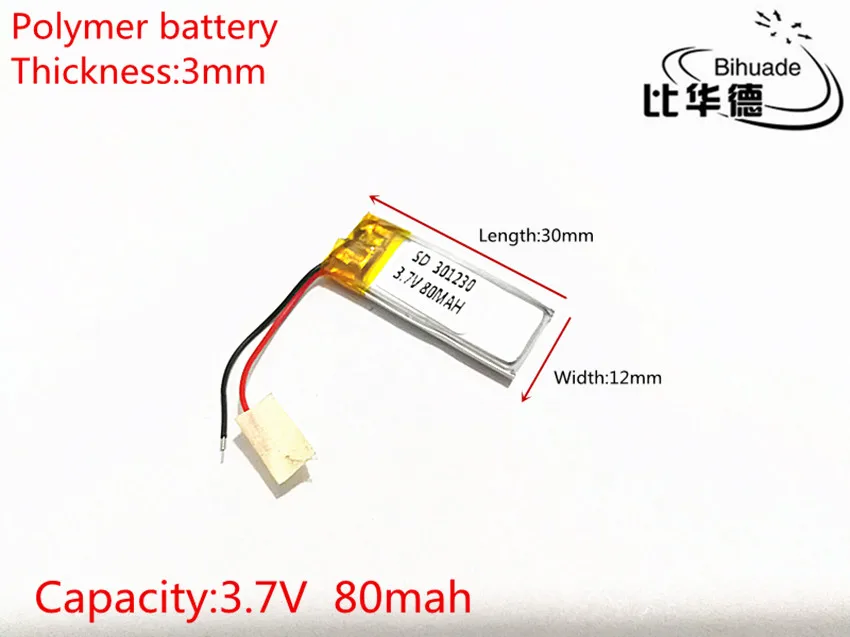 

3.7V,80mAH,[301230] PLIB ; polymer lithium ion / Li-ion battery for power bank,tablet pc,mp3,mp4,cell phone