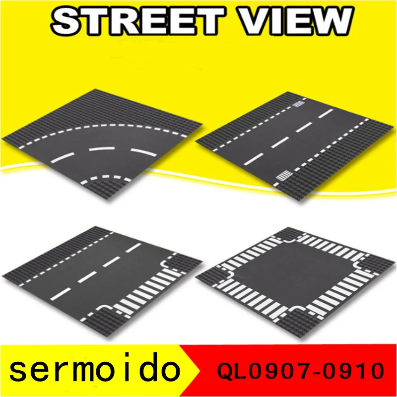 

Sermoido City Road Street Baseplate Straight Crossroad Curve T-junction Building Blocks Parts Bricks Base Plate Legoinglys