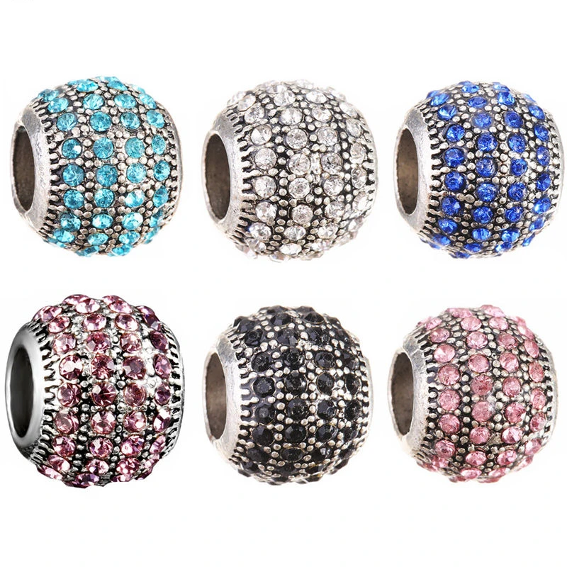 DIY Tibetan Silver Beaded Rhinestone Large Hole Beads European Pearl Floating Bead Wholesale