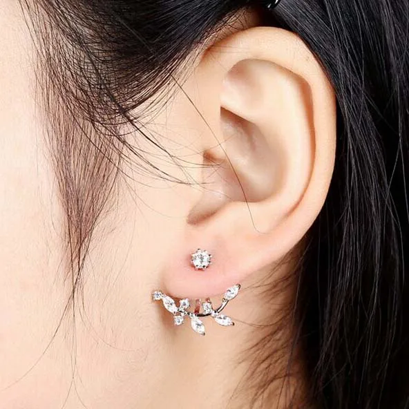 

2016 Luxury Cute Girls Fashion Exquisite Gold Zircon Leaf Ear Clips Stud Earrings For Women Fashion Jewelry