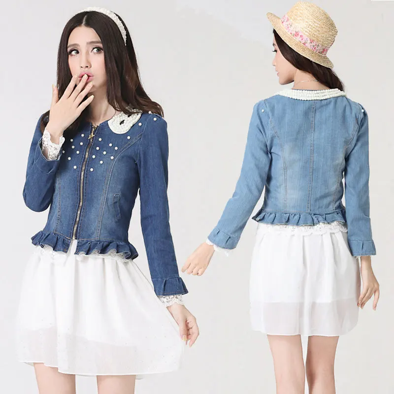 jaqueta jeans feminina com renda