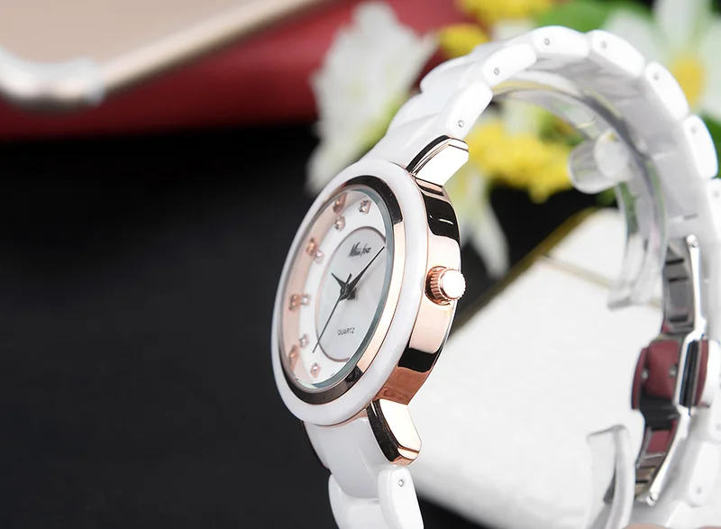 MissFox керамические часы женские белые женские дизайнерские часы Бабочка застежка модный бренд розовое золото наручные часы для женщин