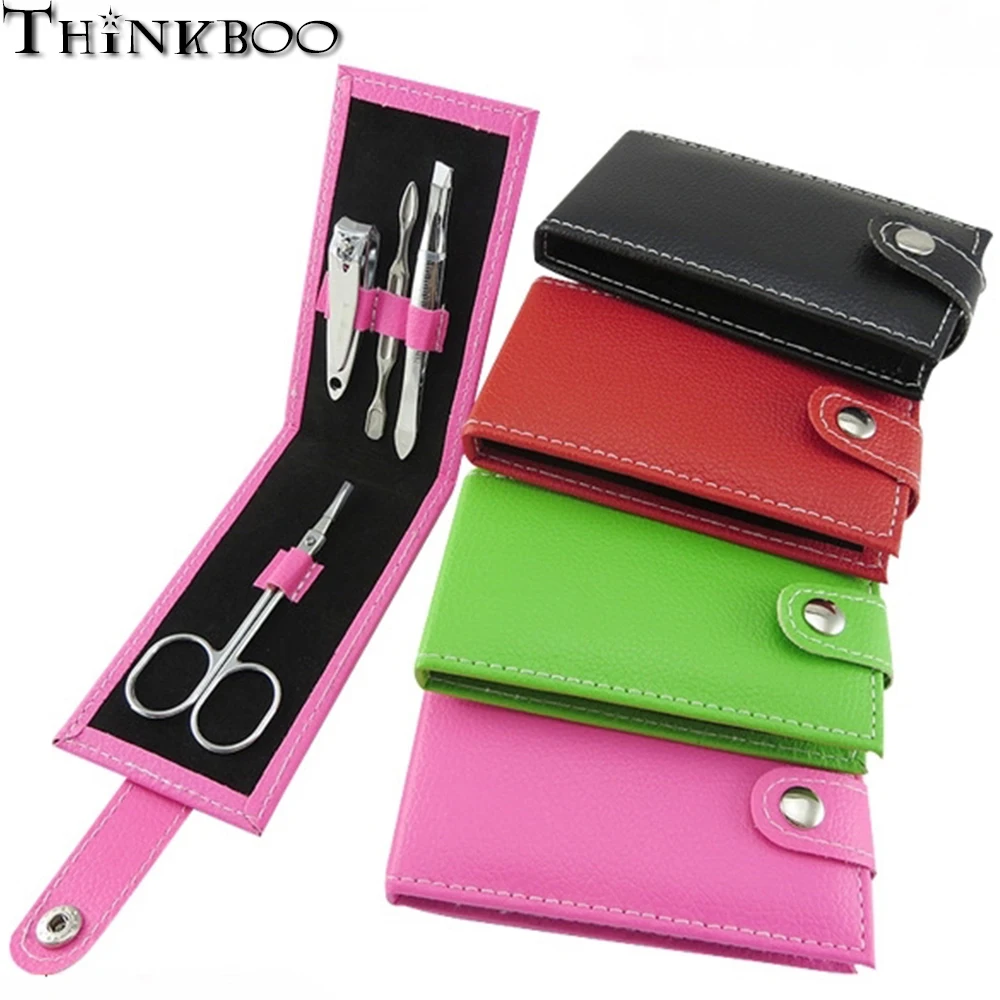 

4 in 1 Mini Nail Manicure Tool Set High Carbon Steel Nail Care Kits Nail Clippers Scissors File Tweezers PVC Bag Case 4pcs/set
