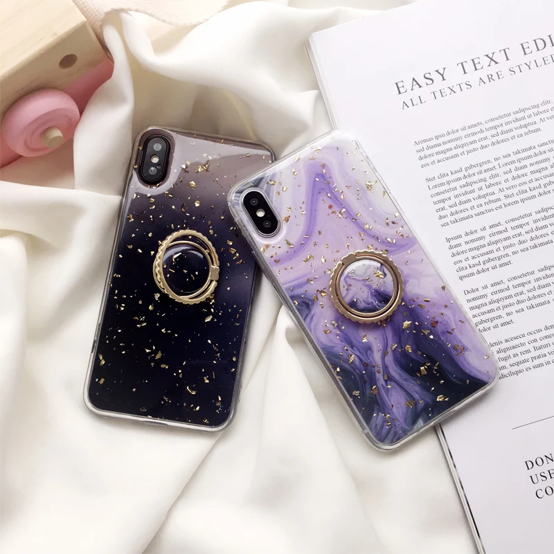 

Ring stand holder Glitter marble case for iphone XS Max X XR Grip case for iphone 7 8 6 6s 7 Plus soft silicon case capa