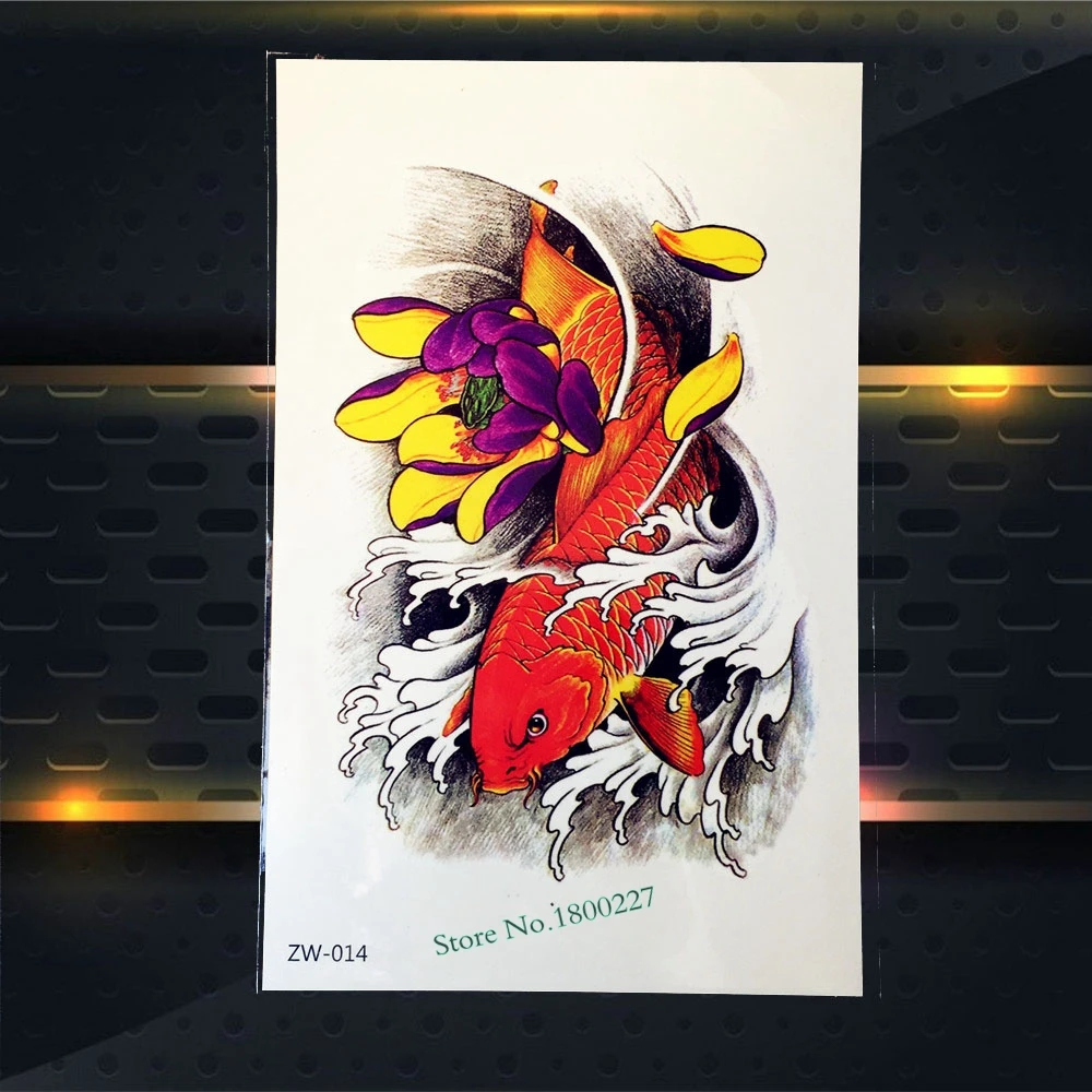 

1PC Flash 3D Painting Body Tattoo Sleeve Art Gold Carp Fish Wave Design Temporary Tattoo Sticker Waterproof Big Arm Tatoo PZW014