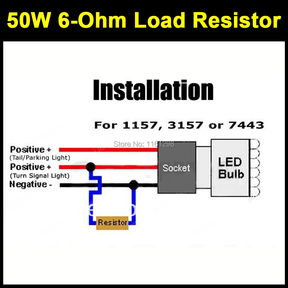 2x 50 Watt 6Ohm 1156 3157 7443 1157 Turn Signal Lights Relay Kit Load Resistors