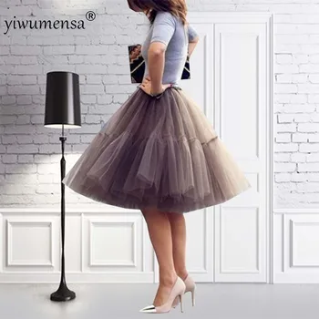 

yiwumensa 2018 Mauve Red Tutu Tulle Skirts 6 layers Midi skirt Pink Women Fashion Design saias femininas formal faldas cortas