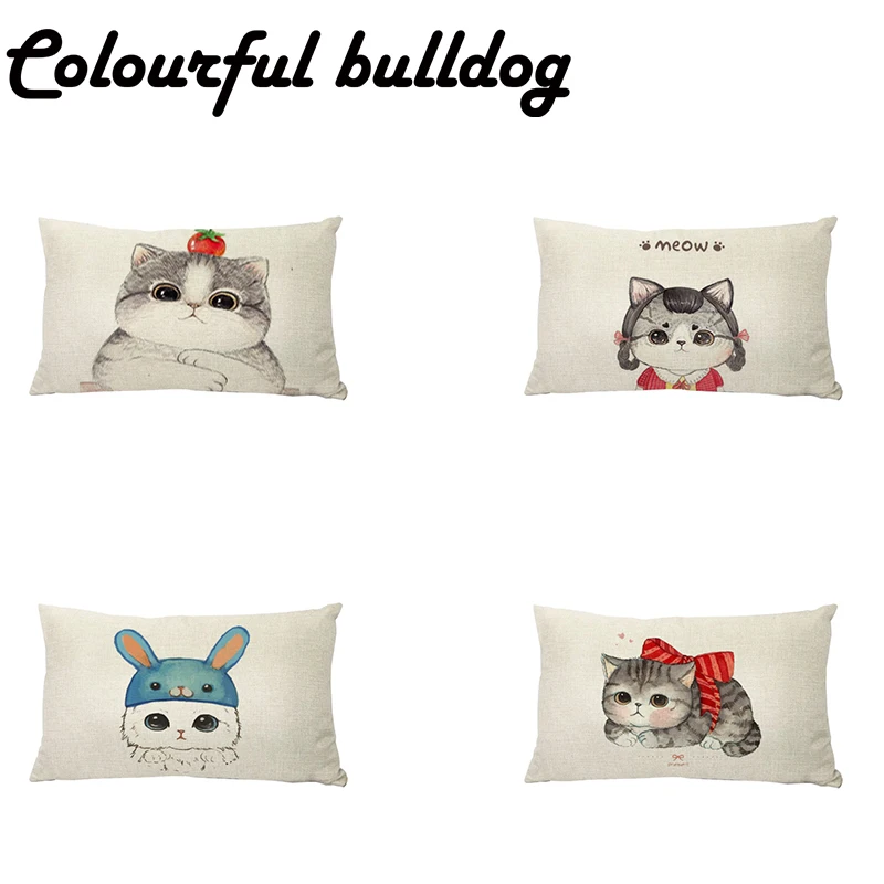 Lovely Cats Cushion Covers Cartoon Funny Animal Throw Pillows Linen