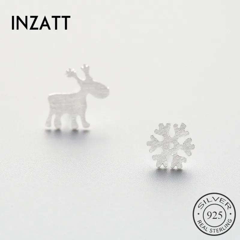 INZATT Асимметричные Настоящее серебро 925 проба серьги-гвоздики полые матовый олень снег повседневные для женщин вечерние ювелирные изделия подарок
