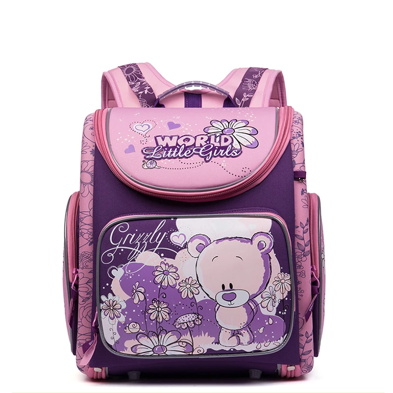 Russian Style Cartoon Cute Dogs Cats Bear School Bags for Girls Nylon Waterproof Orthopedic Backpacks School