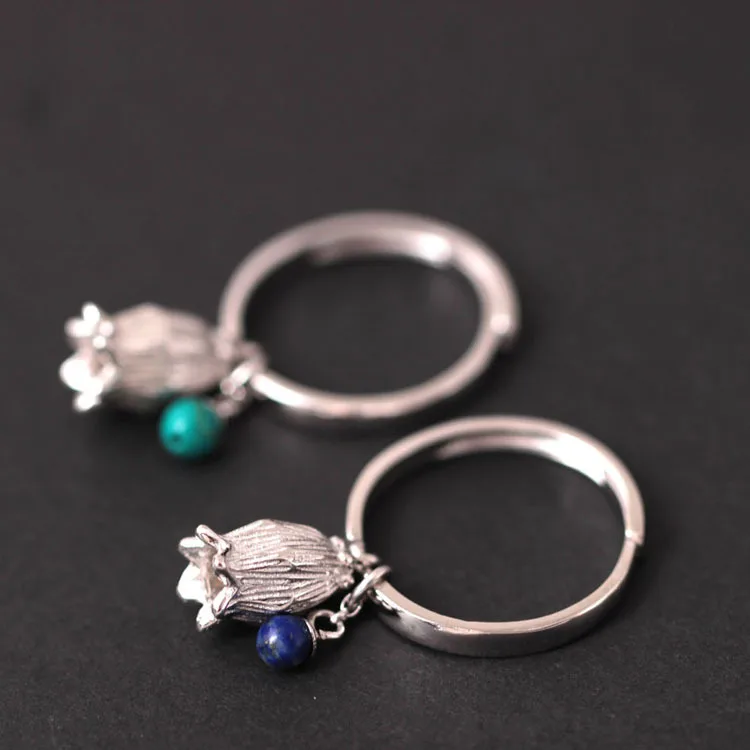 flower pendant open ring 100% Sterling 925 silver Jewelry Vintage Adjustable rings for women gift free size