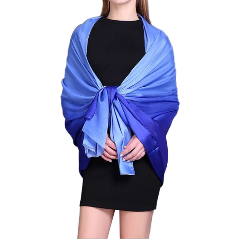 

2020 New Fashion Women Faux Silk Long Scarf Wrap Gradient Color Luxury Muslim Hijab Shawl Soft 180cm Lady Scarf