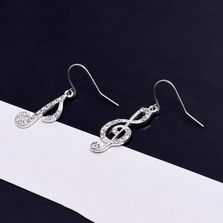 Asymmetric Personality Trendy Music Notes Ear Hook Crystal Silver Color Rhinestone Earring Women Accessory Lady Dangle Earrings - Image 4
