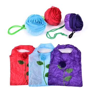 

1PC Eco Storage Handbag Rose Flowers Shape Foldable Shopping Bags Reusable Folding Grocery Large Bag Cute Tote Pouch Randomly