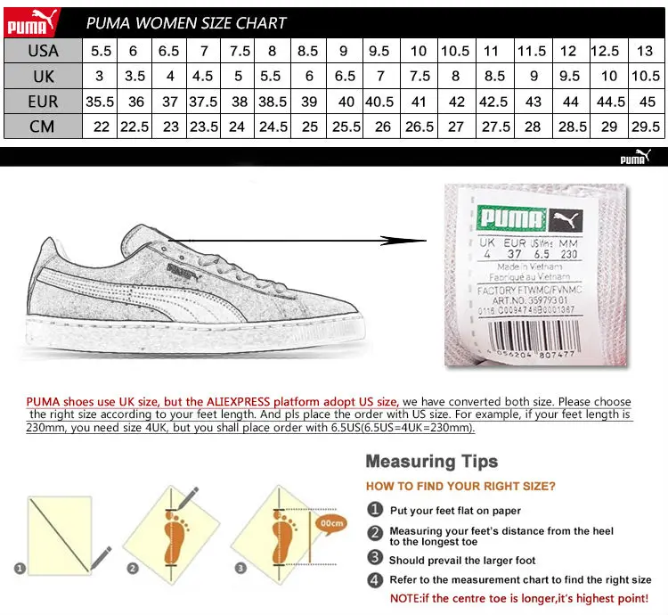 Puma Shoe Size Chart Cm