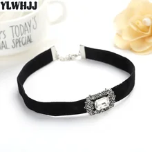 YLWHJJ новое женское черное короткое ожерелье девушки torques бренд горный хрусталь бархат кристалл белый ожерелье с камнем модное металлическое украшение