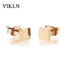YiKLN модные серьги-гвоздики цвета розового золота из нержавеющей стали глянцевые квадратные модные серьги ювелирные изделия для женщин Brincos YOGE313