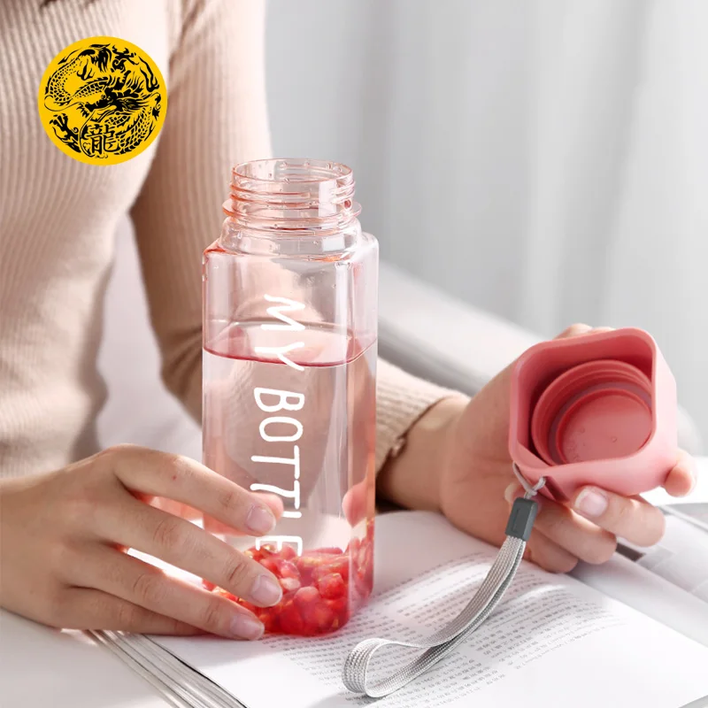 Новая квадратная пластиковая бутылка для воды My bottle 500 мл со шнурком прозрачная