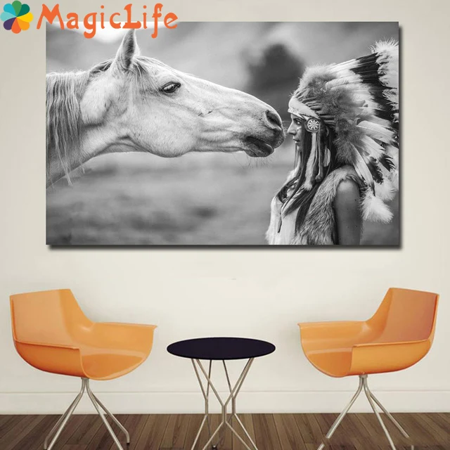

Women and Horses Decor Wall Art Canvas Painting Nordic Poster Wall Pictures For Living Room Decor Unframed