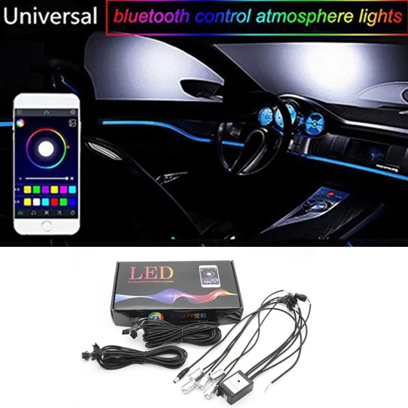 

6.2M Sound Active RGB LED Car Interior Light Multicolor EL Neon Strip Light Bluetooth Phone Control Atmosphere Light 12V 2018