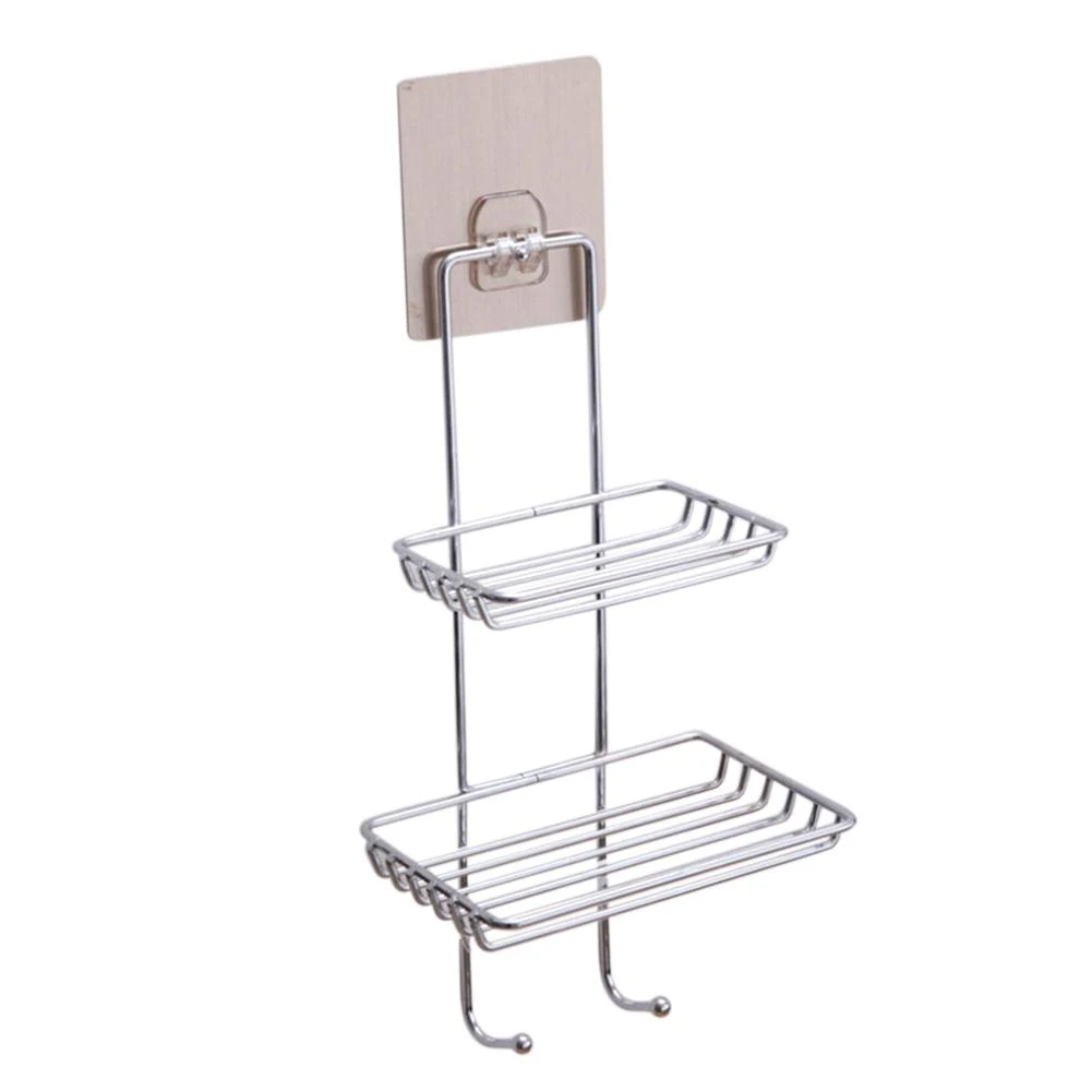 

Adhesive Stainless Steel Soap Holder Wall-mounted Double Layers Storage Rack for Bathroom Kitchen HG99