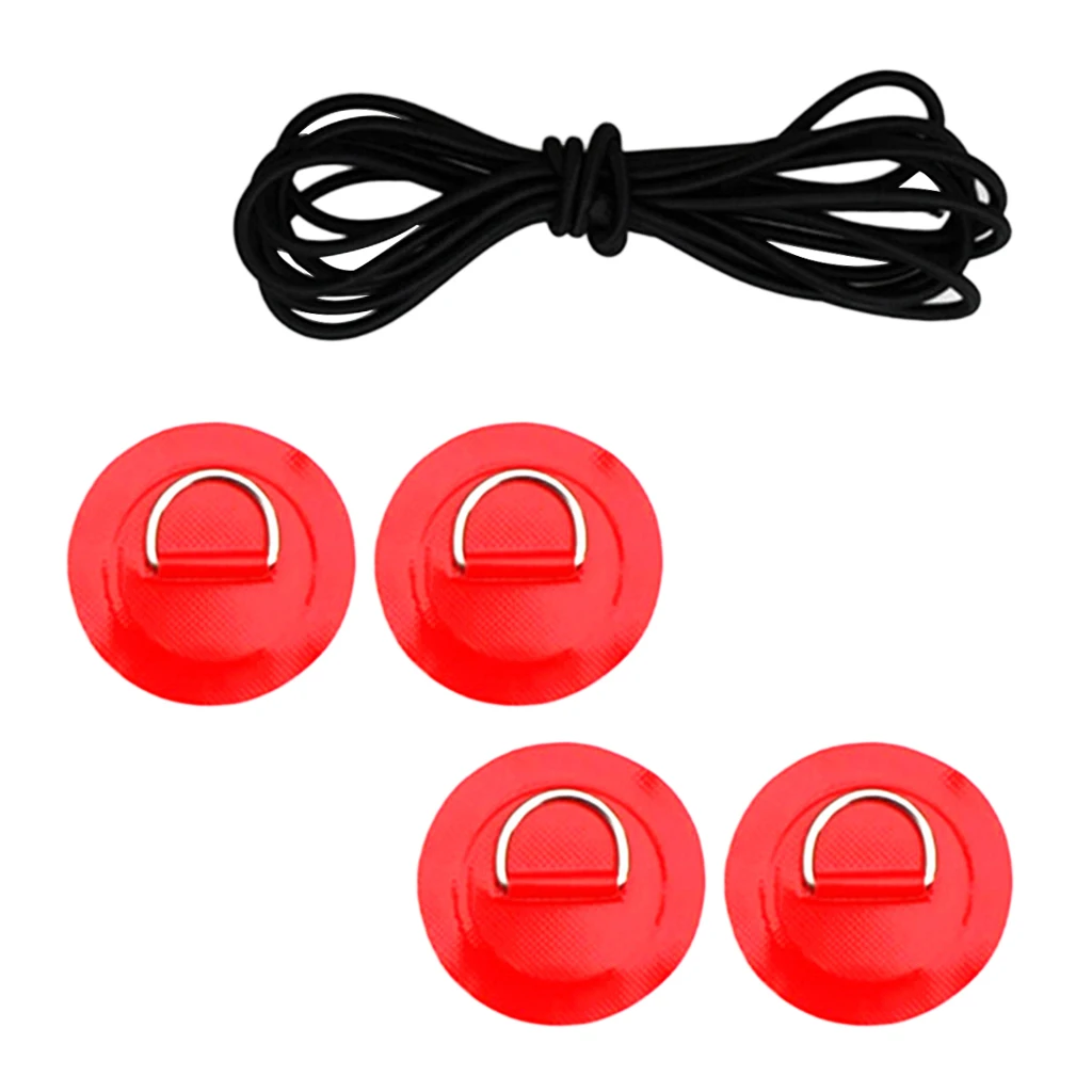 4Pcs D Ring Pad PVC Patch Boat Deck Rigging Black Elastic Bungee Rope Kit For Stand Up Paddle Board SUP Deck Attachment Tools