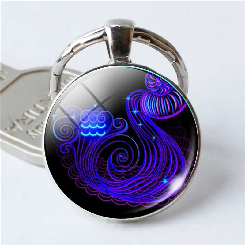 12 Zodiac Sign Keychain Sphere Astrology Crystal Key Rings Scorpio Leo Aries Constellation Birthday Gift for Women and Mens - Цвет: Aquarius