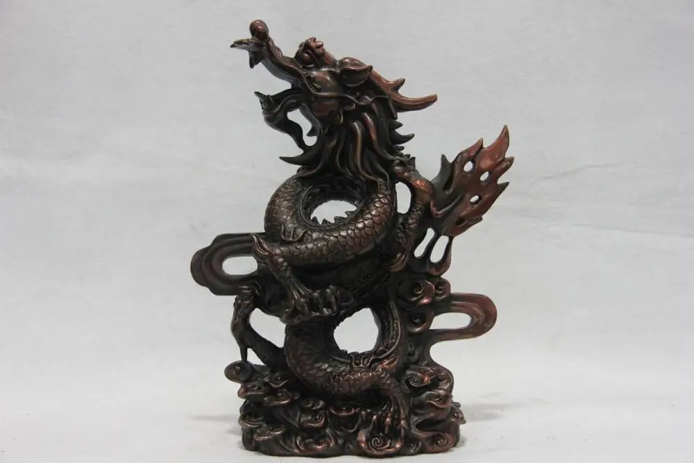 

Chinese Red Bronze Copper fengshui Auspicious Lucky Zodiac Fly Dragon Art Statue