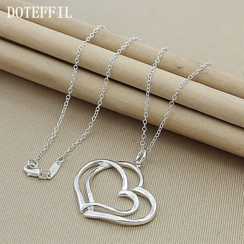 

DOTEFFIL 925 Sterling Silver Double Heart Pendant Necklace 18 Inch Chain For Woman Fashion Wedding Engagement Charm Jewelry