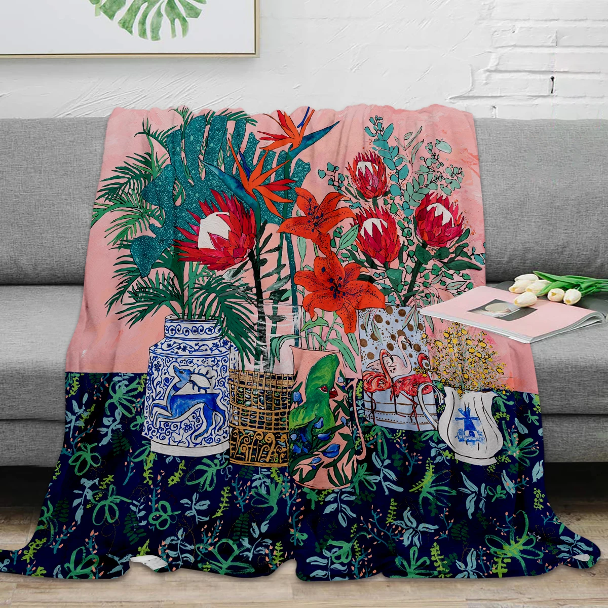 

BIGHOUSES Throw Blanket The Domesticated Jungle - Floral Still Life Throw Blanket Warm Microfiber Blanket