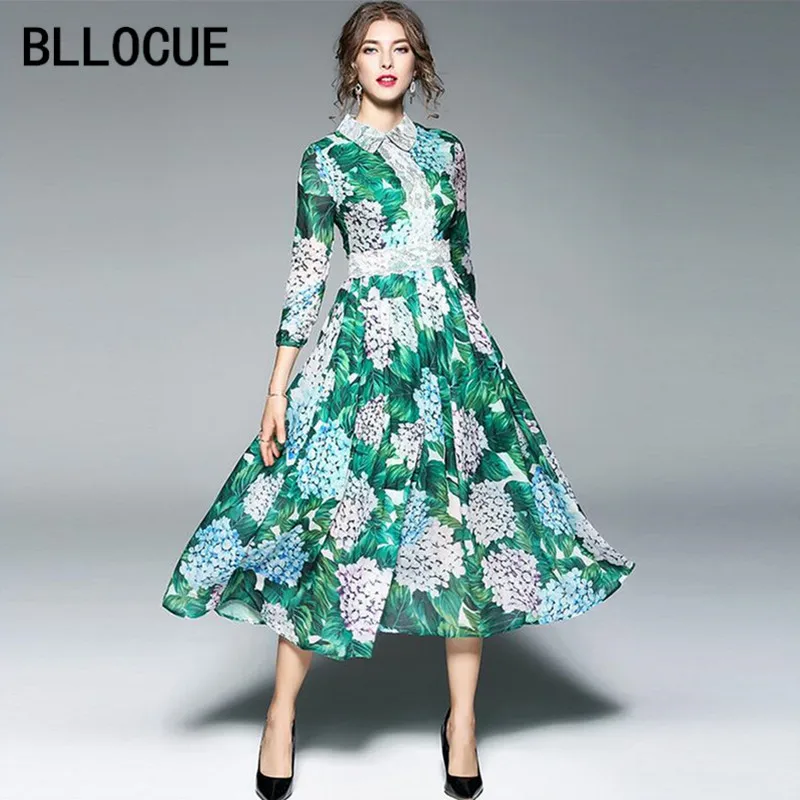 BLLOCUE New 2018 Runway Dress Spring Fashion Women High Quality Floral