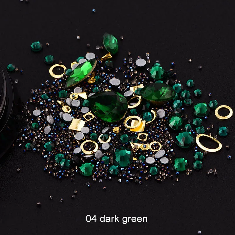 04 dark green Ювелирные изделия из страз икры жемчужные украшения для ногтей черный микро дрель Гибридный в штучной упаковке цветной кристаллический песок камни - Цвет: 04 dark green