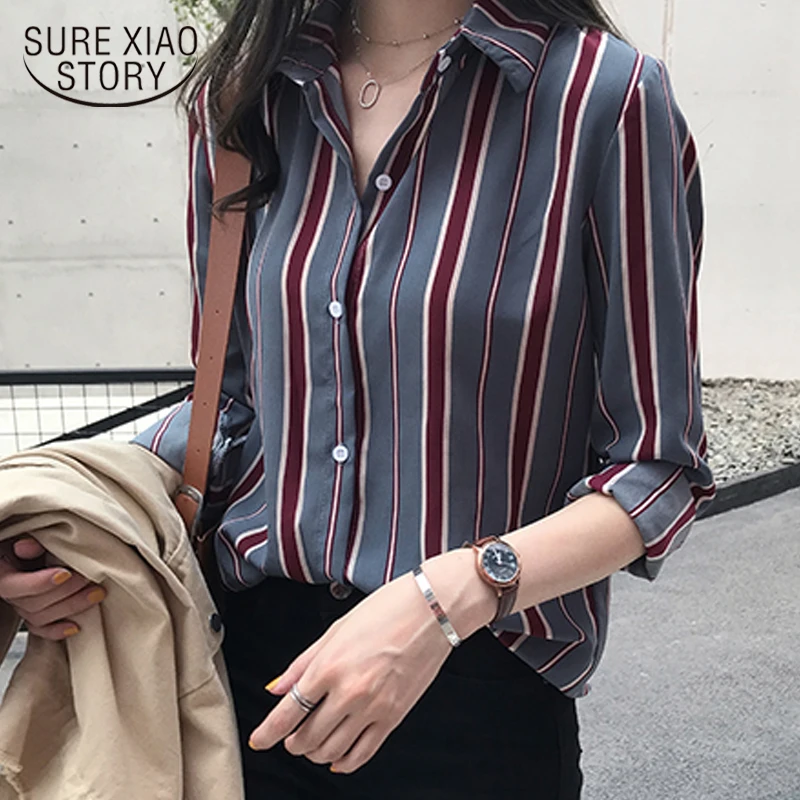 Женские блузки Цветочные модная длинными корейская одежда футболки, Дамские топы шифоновая блузка рубашки женские рукавами 2772 50