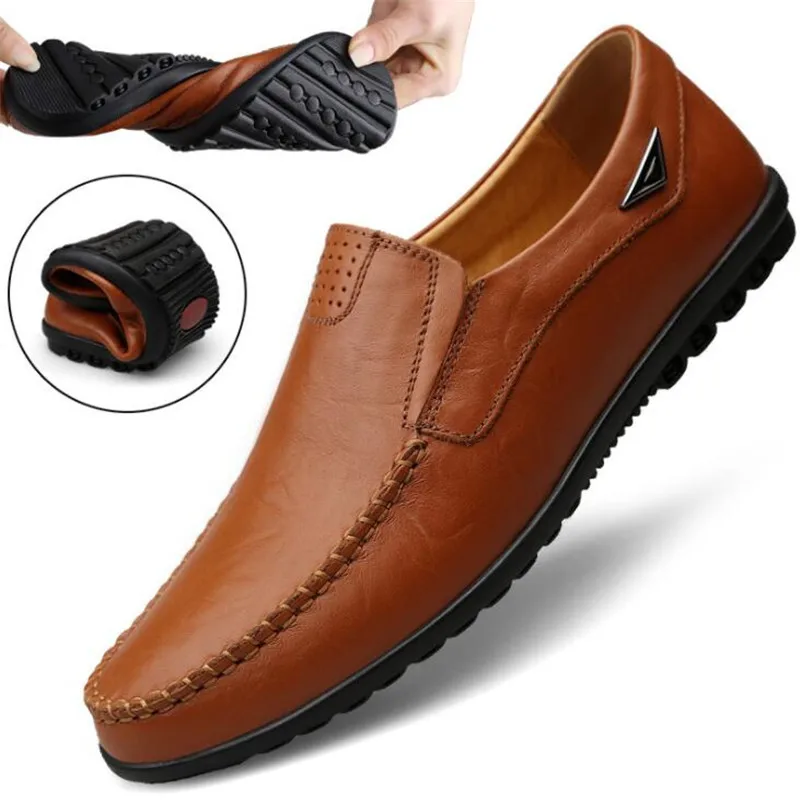

New spring and autumn men's leather shoes fashion leather peas shoes men's comfortable casual sneakers shoes large size 38--46