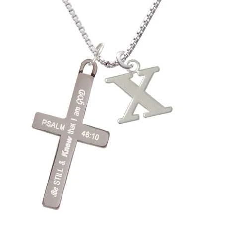 Large Initial - X - - Be Still and Know - Cross Necklace (1)
