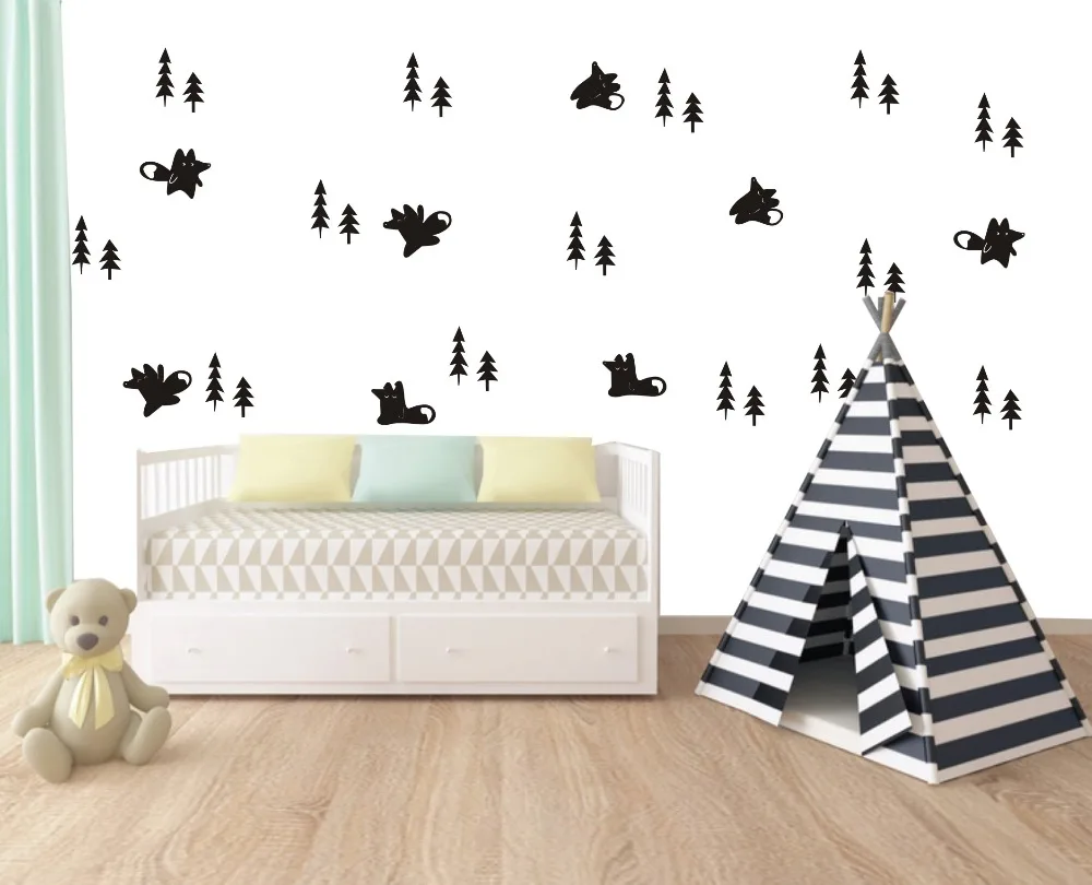 

Wall Decal Vinyl Sticker Fox And Trees Set Pattern For Kids Boy Girl Room Decoratiom Living Room Bedroom House Art Design WW-241