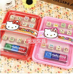

(8 Sets/Lot) Kawaii Hello Kitty Wood Self-Inking Scrapbooking Stamps Sellos Play Toy