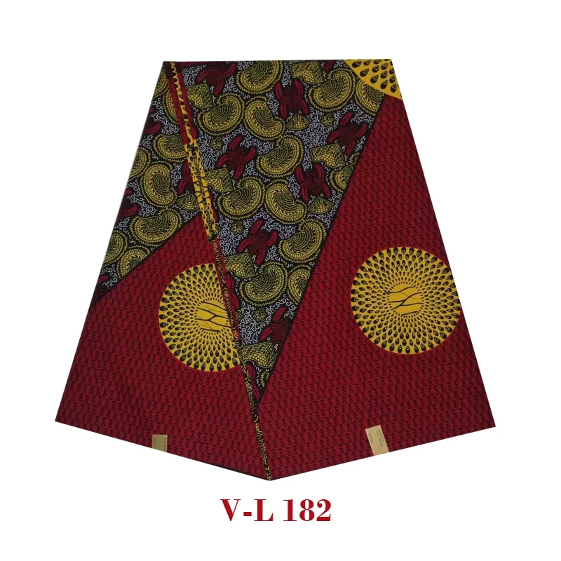 

2019Excellent design pagne African super Wax Hollandais Prints African Fabric cloth red real wax batic soft high quality V-L 182