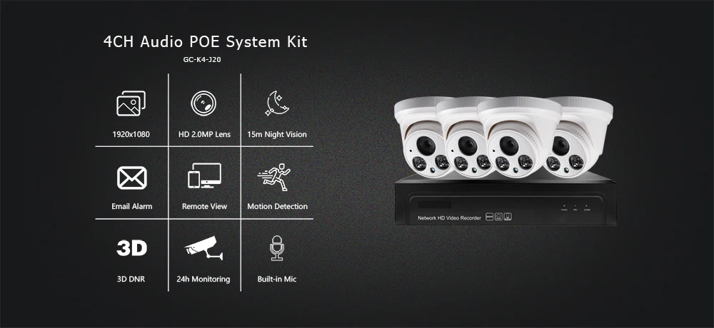 4ch 1080P POE аудио комплект H.265 система видеонаблюдения 8ch NVR 2MP внутренняя IP камера Встроенный микрофон видеонаблюдения P2P G. Craftsman