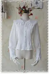 Инфанта фирменные белые/черный блузка вырос памяти серии шифон Полосатый с длинным пышными рукавами Блузка для девочек