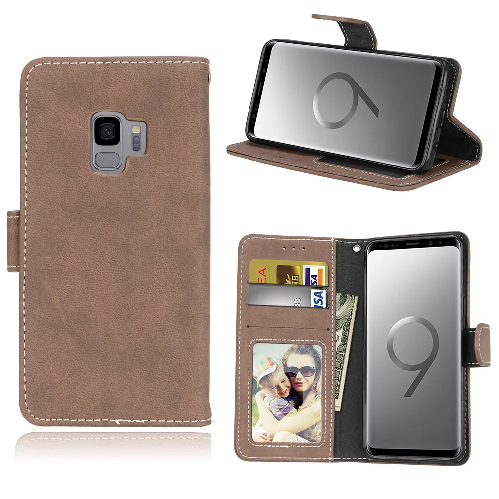 Luxury Flip Leather Case for Samsung Galaxy S7 Edge S8 Plus S9 Plus Stand Cover Matte Leather Cases for Sumsung Galaxy S5 S6 S7 S8 S916