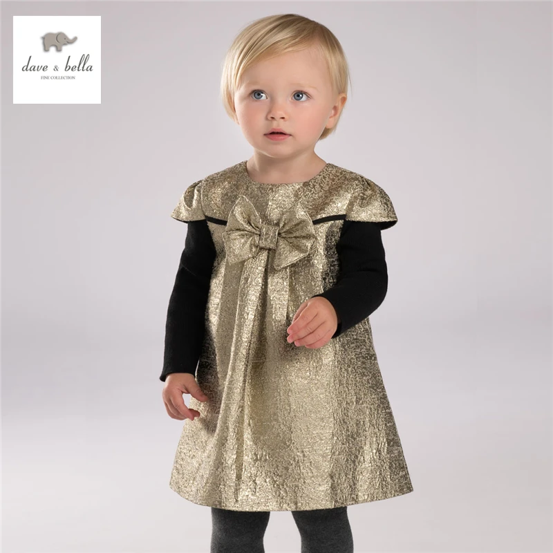DB4001 dave bella autumn girls golden big bow dress girls birthday dress