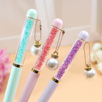 

1X Elegant Crystal Diamond Pearl Pendant Gel Pen School Office Supply Student Stationery 0.5mm Black Ink