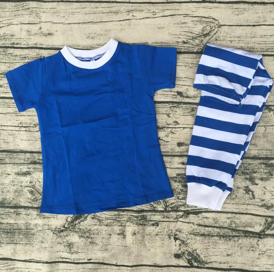 Easter pajamas cotton solid short sleeve t shirt with blue and white