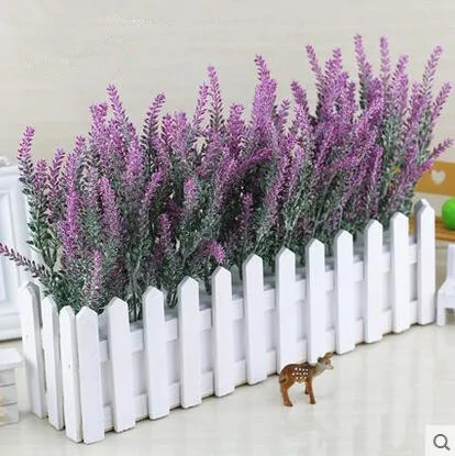 17 видов искусственных цветов лаванды с деревянной ваза в виде забора набор шелковые цветы для дома детский сад окно украшение подарок на день рождения - Цвет: K