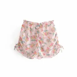 Летние эластичные шорты с высокой талией женские винтажные элегантные цветочные сексуальные шорты feminino корейские шифоновые Мини-шорты с