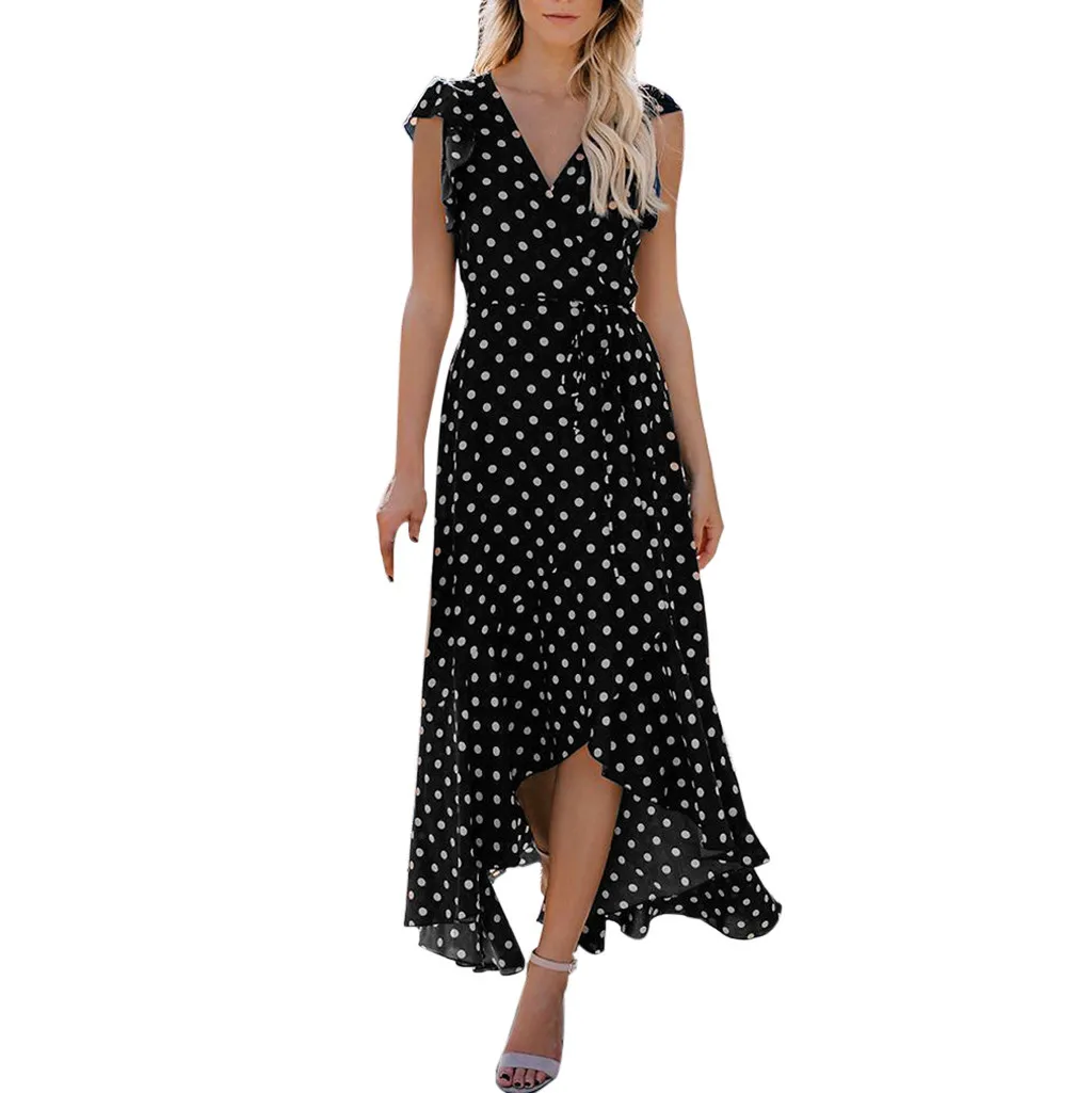 Женское Цветочное платье с бантом в горошек Boho женское пляжное летнее Sundrss 2019