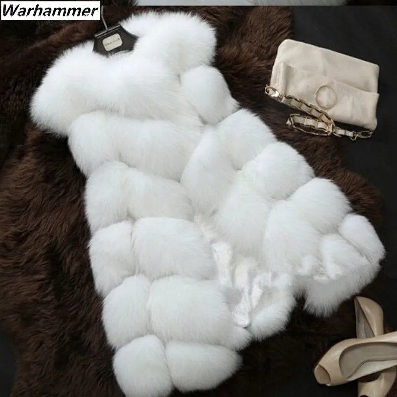 Warhammer Autumn Winter New Fashion Womens Sleeveless Faux Fur Vest Slim Fits European Hi Street Faux Fur Casaco Colored EU XXXL